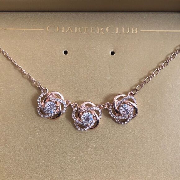 Charter Club Rose Tone Crystal Knot Necklace (E2) - Picture 1 of 7